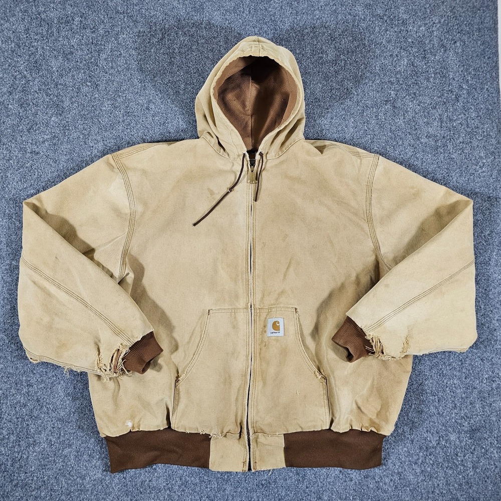 Carhartt J140 BRN Full Zip Canvas‎ Jacket Brown Men's Size 2XL Distressed Grunge